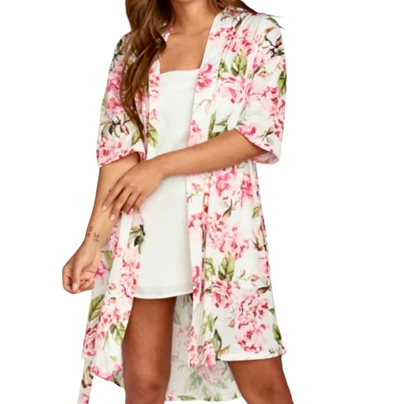 Show Me Your Mumu BRIE Robe Kimono Pink‎ Floral Bridal Beach Cover-Up One Size - Picture 3 of 16
